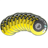 DISCO FLAP CONICO 4 1/2" 100 GRAO COM 10 PEÇAS