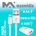 Carregador Sa&iacute;da USB Com Cabo Tipo-C 2.4A